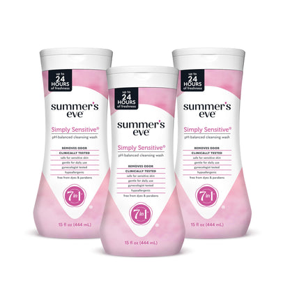 Summer's Eve Simply Sensitive Daily Gentle Wash – Gentle, pH-Balanced Body Wash for Women, Odor Control, 15 oz (Pack of 3)