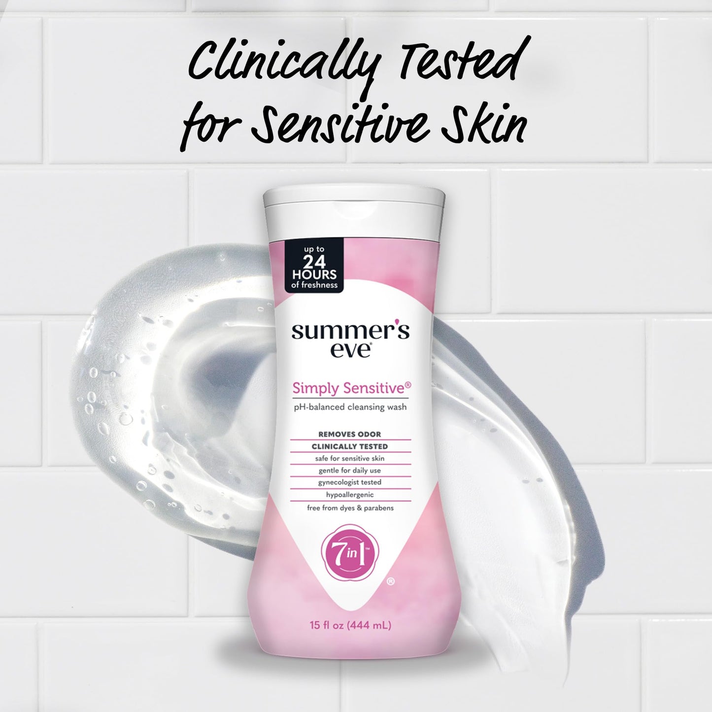 Summer's Eve Simply Sensitive Daily Gentle Wash – Gentle, pH-Balanced Body Wash for Women, Odor Control, 15 oz (Pack of 3)