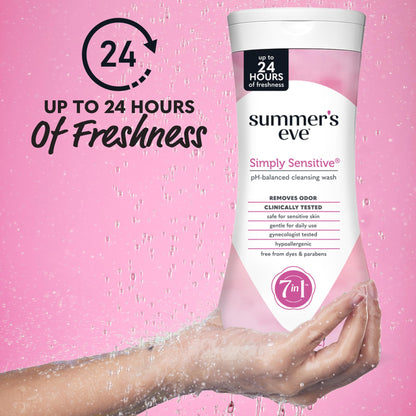 Summer's Eve Simply Sensitive Daily Gentle Wash – Gentle, pH-Balanced Body Wash for Women, Odor Control, 15 oz (Pack of 3)