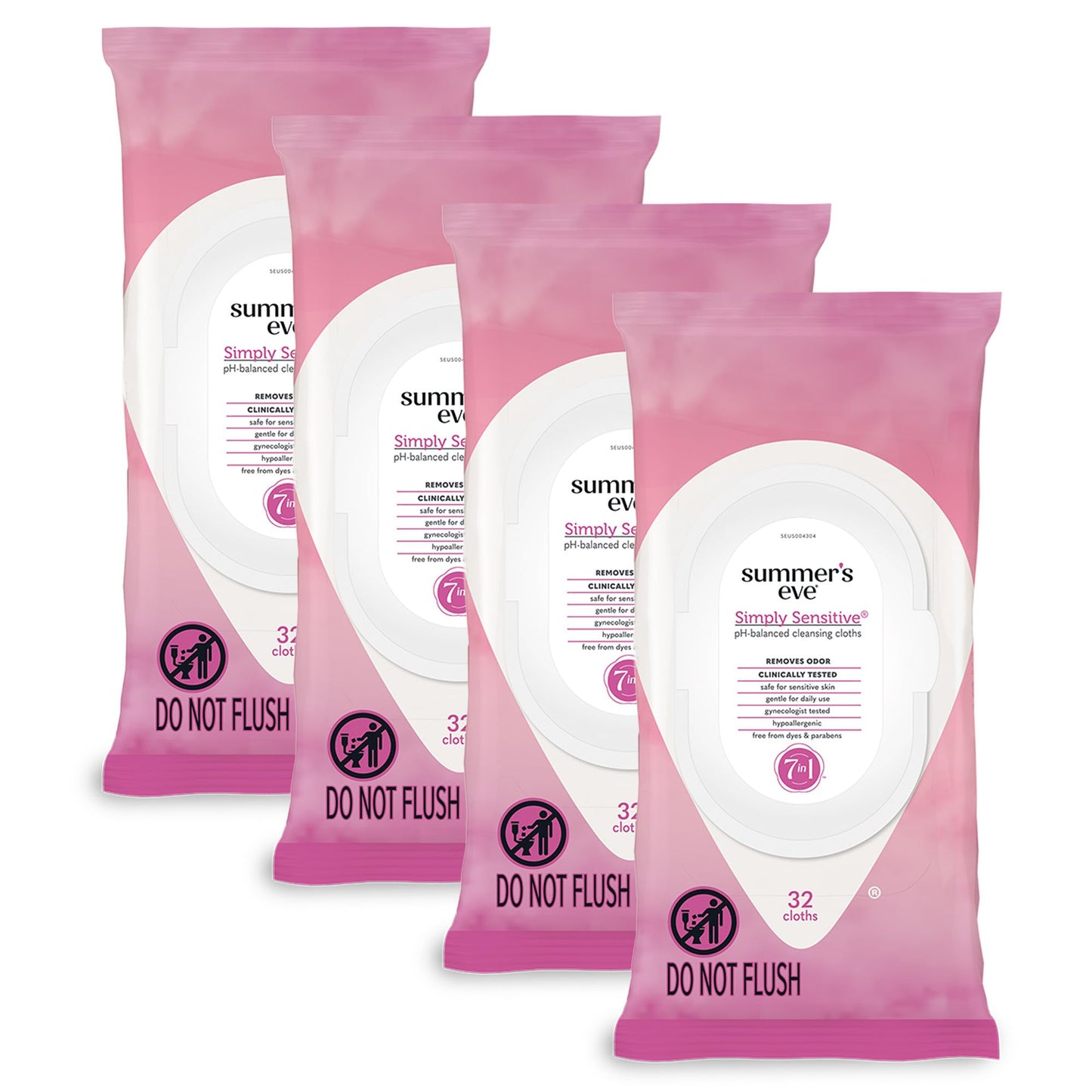 Summer's Eve Simply Sensitive Daily Gentle Feminine Wipes - Removes Odor, pH Balanced, 32 Count, 4 Pack