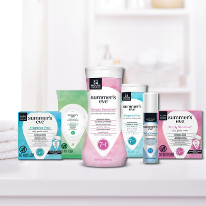 Summer's Eve Simply Sensitive Daily Gentle Feminine Wipes - Removes Odor, pH Balanced, 32 Count, 4 Pack
