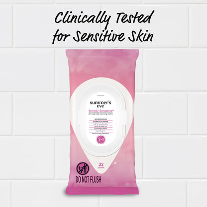 Summer's Eve Simply Sensitive Daily Gentle Feminine Wipes - Removes Odor, pH Balanced, 32 Count, 4 Pack