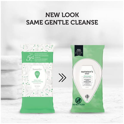 Summer's Eve Aloe Love Cleansing Cloths – 32 Count, 6 Pack | Gentle, pH-Balanced Wipes