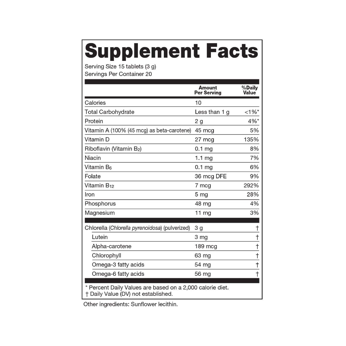 Sun Chlorella 200 mg Green Algae Superfood - Pulverized Cell Wall, CGF, B12, Iron, Protein - Non-GMO - 300 Tablets