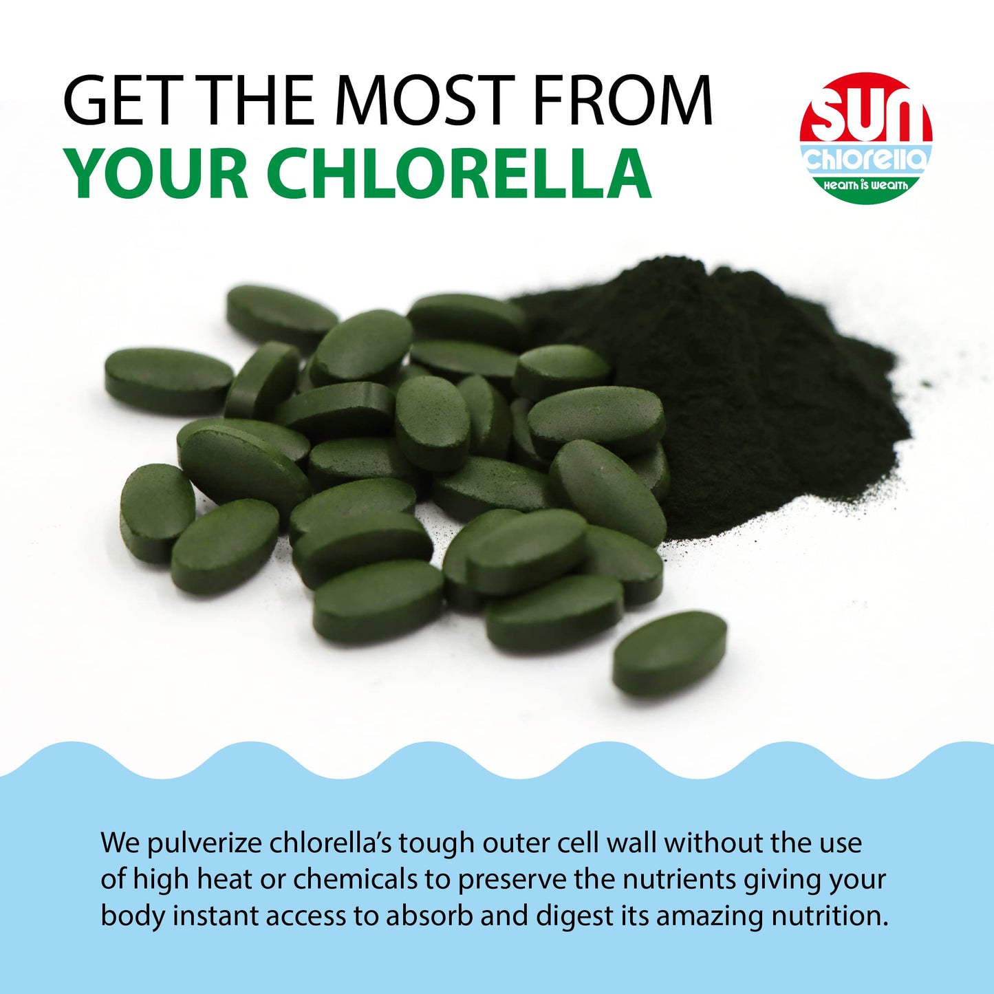 Sun Chlorella 500mg – Whole Body Wellness Green Algae Superfood | Immune Support, Gut Health
