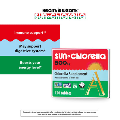 Sun Chlorella 500mg – Whole Body Wellness Green Algae Superfood | Immune Support, Gut Health