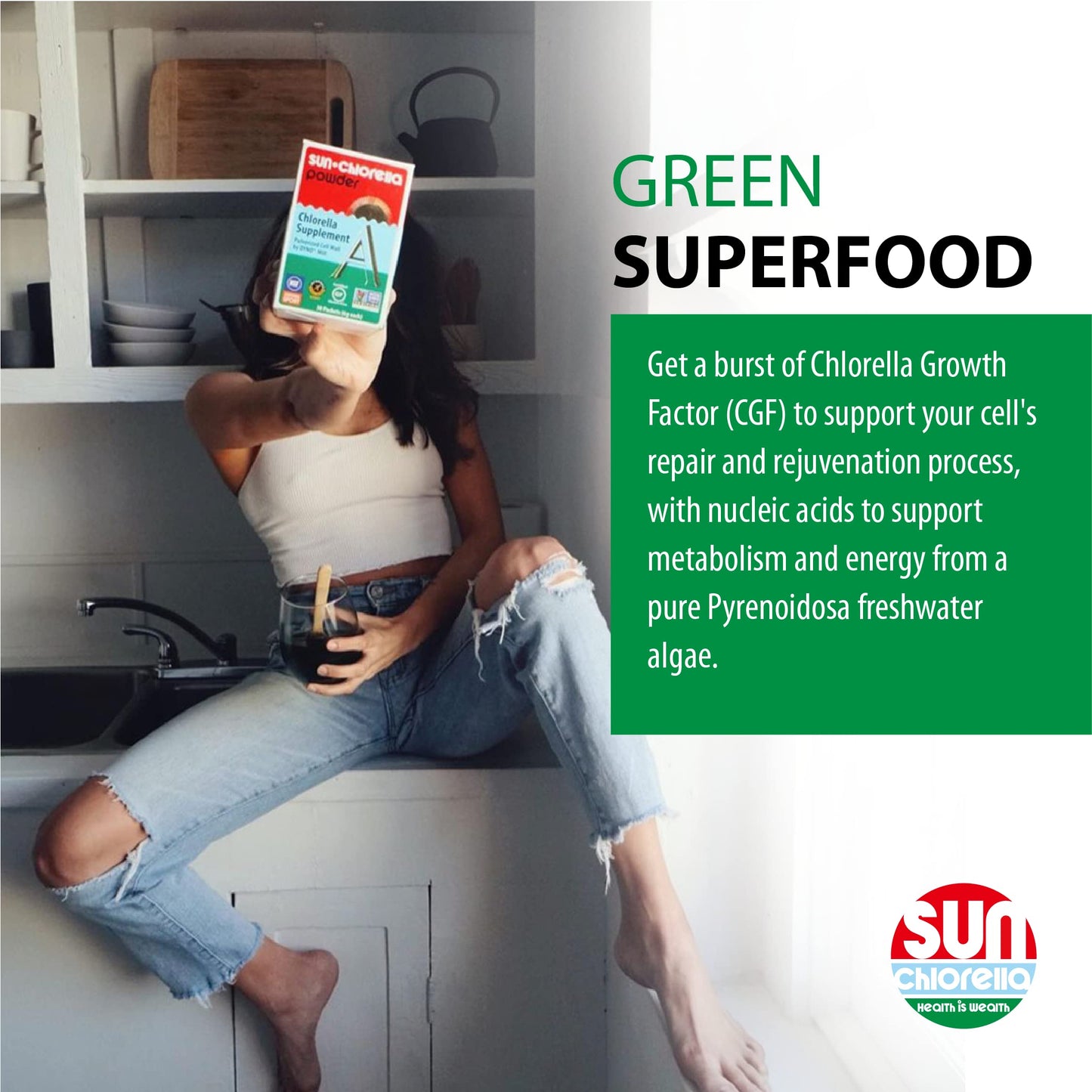 Sun Chlorella Powder – Green Algae Superfood for Immunity & Energy