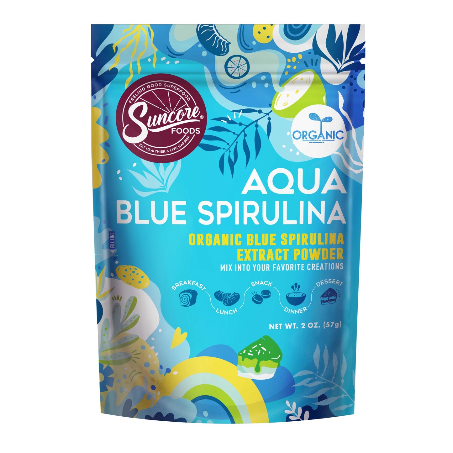 Suncore Foods Organic Aqua Blue Spirulina Powder – 2 oz, Gluten-Free & Non-GMO
