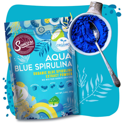 Suncore Foods Organic Aqua Blue Spirulina Powder – 2 oz, Gluten-Free & Non-GMO