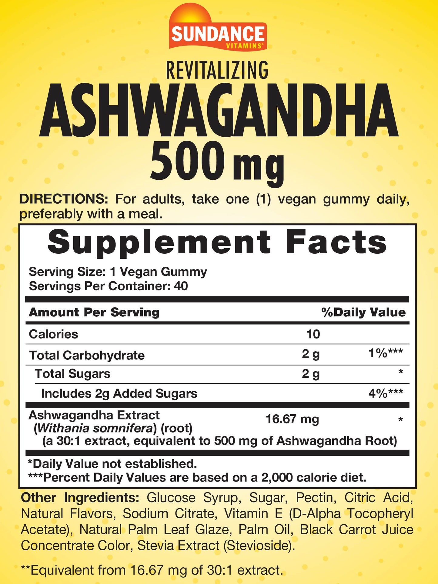 Sundance Ashwagandha Gummies | 500mg | 40 Vegan Gummies | Vegan, Non-GMO, and Gluten Free Supplement