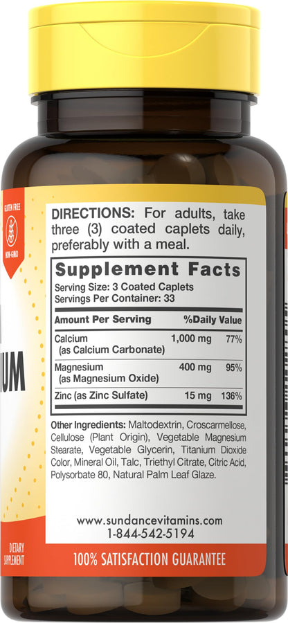 Sundance Calcium Magnesium Zinc | 100 Caplets | Essential Mineral