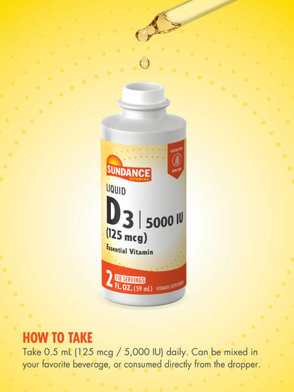 Sundance Vitamin D3 5000 IU Liquid Drops – 2 oz | Vegetarian, Non-GMO, Gluten Free