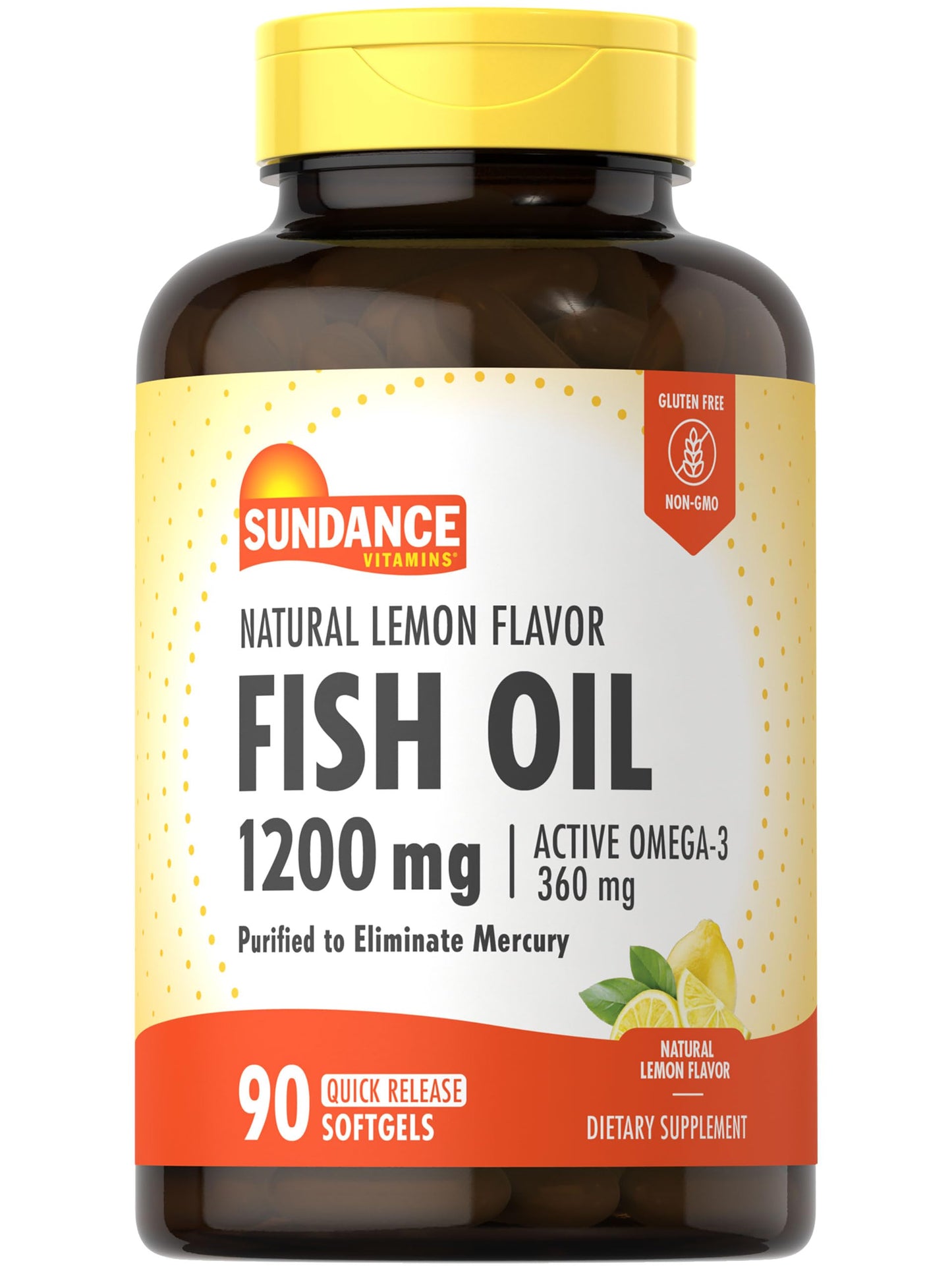 Sundance Fish Oil Softgels 1200mg - 360mg Omega-3, Lemon | Non-GMO & Gluten Free
