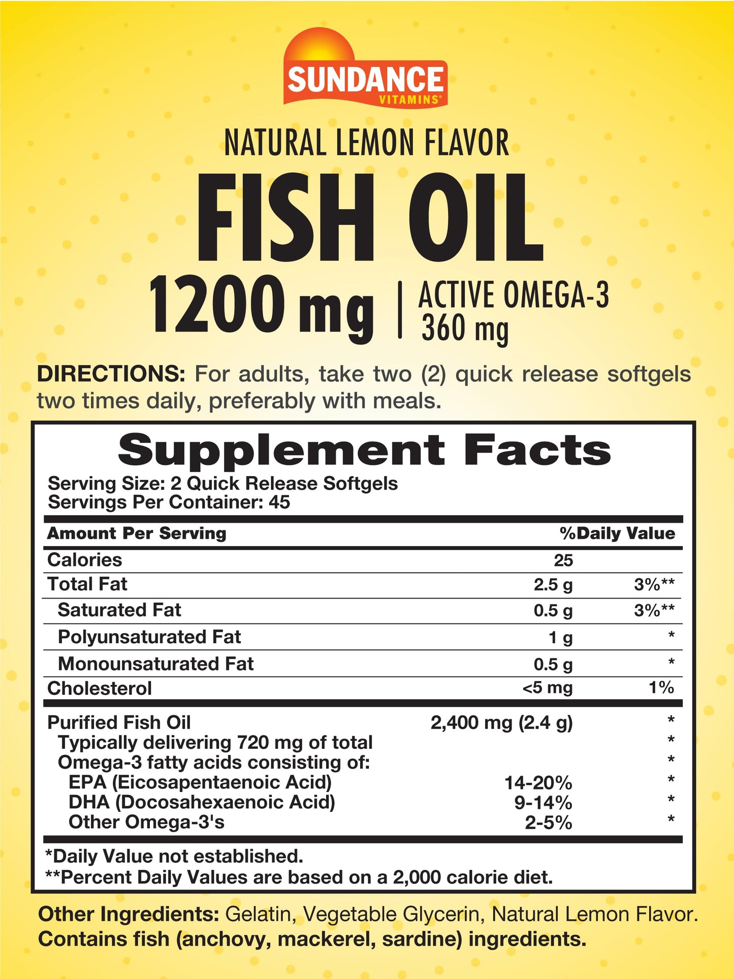 Sundance Fish Oil Softgels 1200mg - 360mg Omega-3, Lemon | Non-GMO & Gluten Free