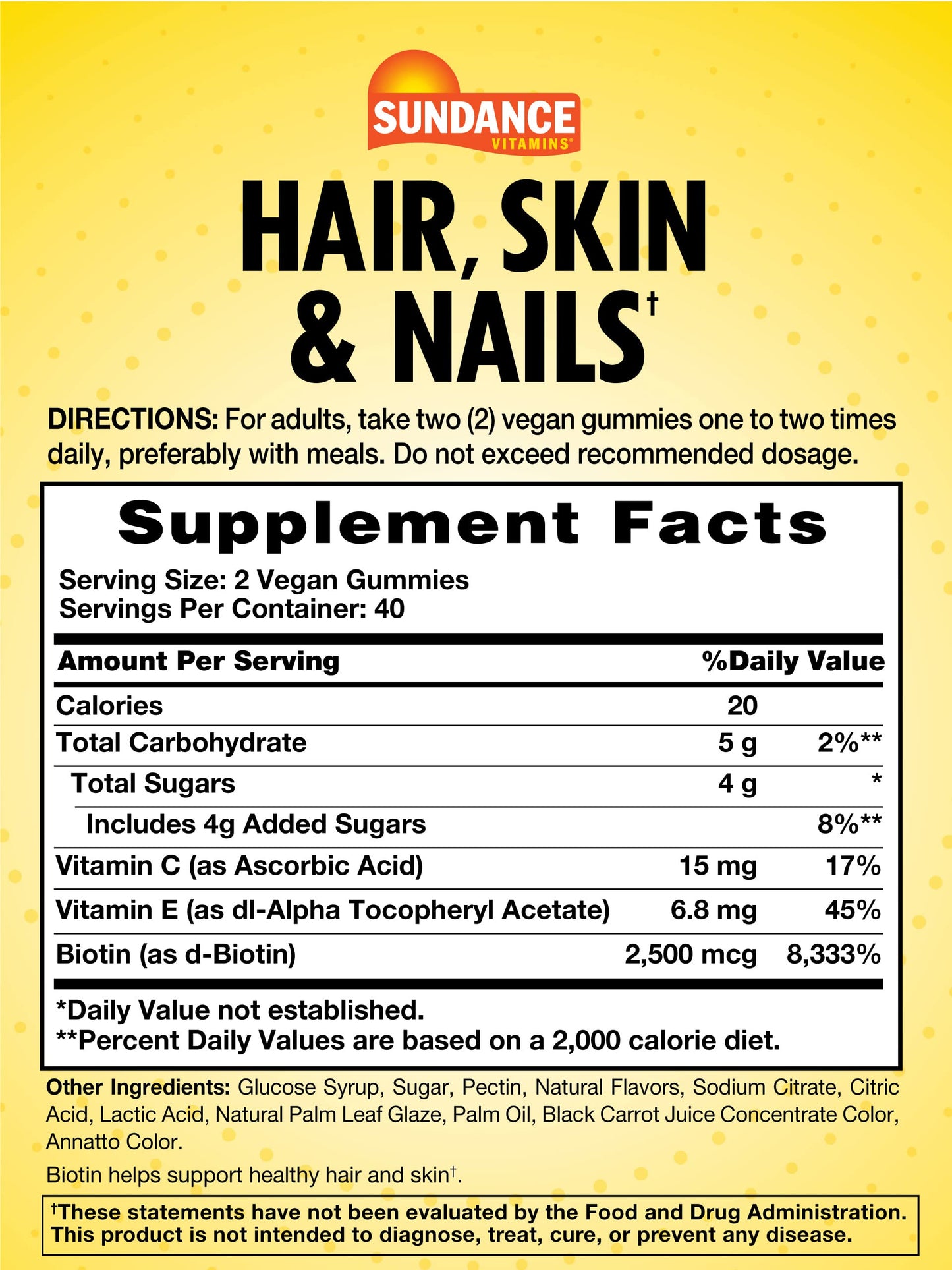 Biotin 2,500 mcg Hair, Skin & Nails Gummies – Sundance, 80 Count, Vegan & Gluten Free