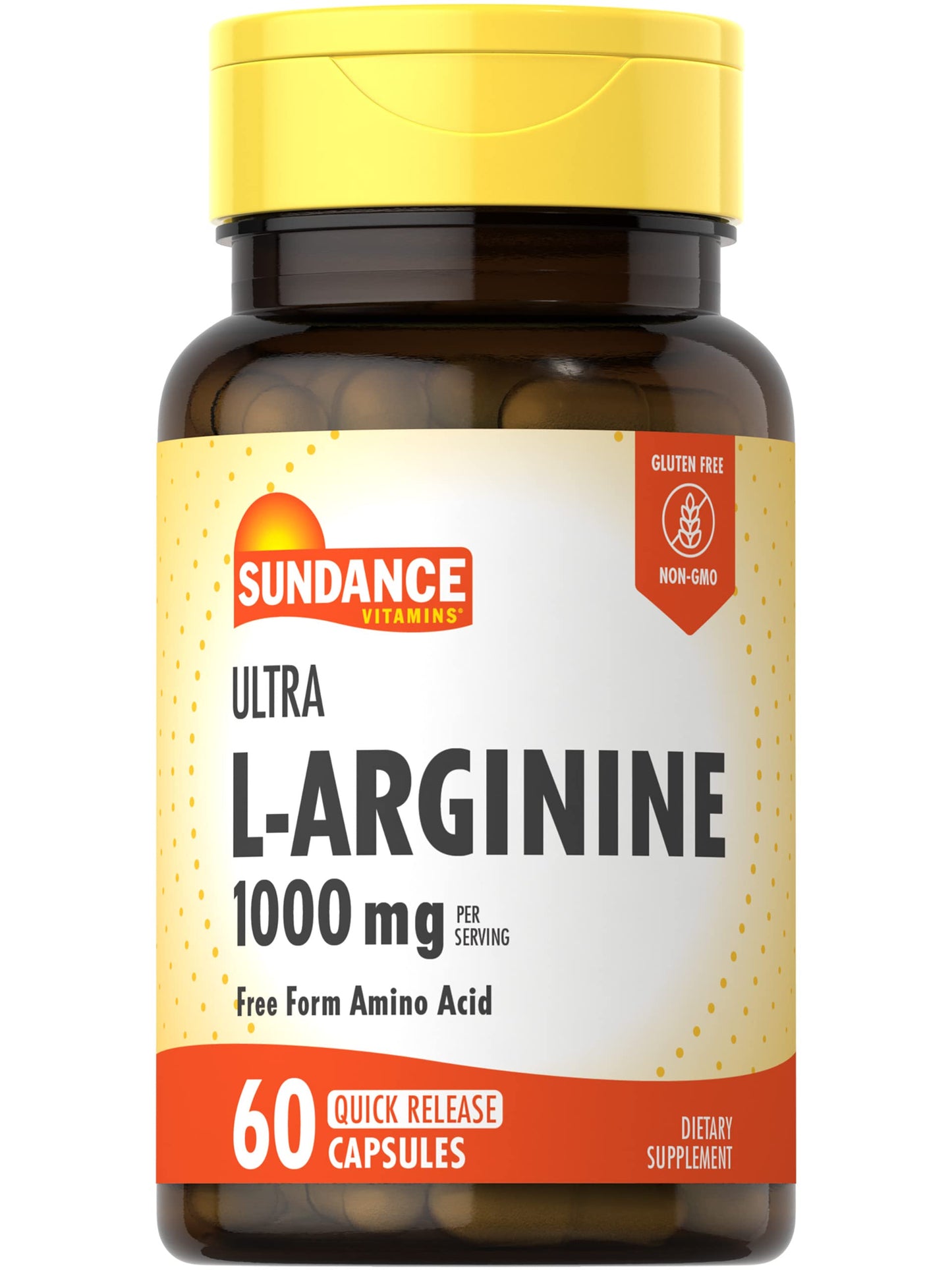 Sundance L-Arginine 1000mg Capsules – 60 Count | Free Form Amino Acid Supplement | Non-GMO & Gluten Free