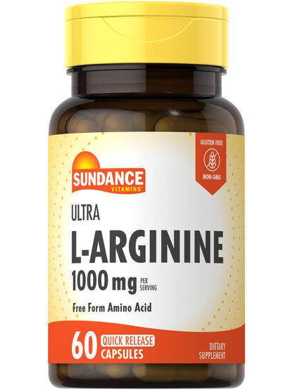 Sundance L-Arginine 1000mg Capsules – 60 Count | Free Form Amino Acid Supplement | Non-GMO & Gluten Free