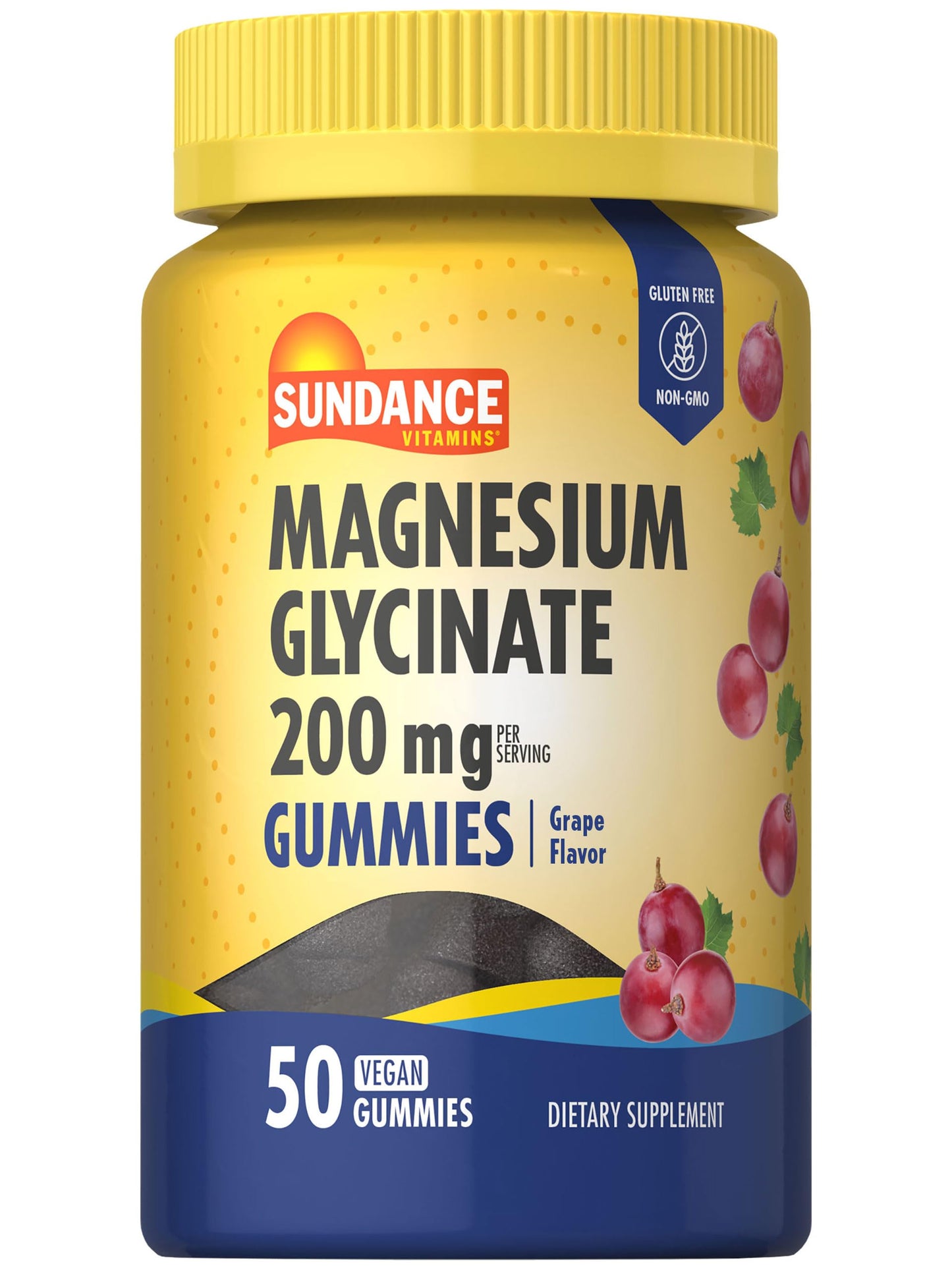 Magnesium Glycinate Gummies – Sundance, 200 mg per Serving, 50 Count, Grape (Vegan, Non-GMO, Gluten Free)