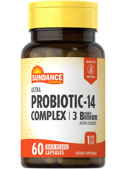 Sundance Probiotic-14 Complex | 3 Billion Active Cultures | 60 Capsules | Non-GMO & Gluten Free