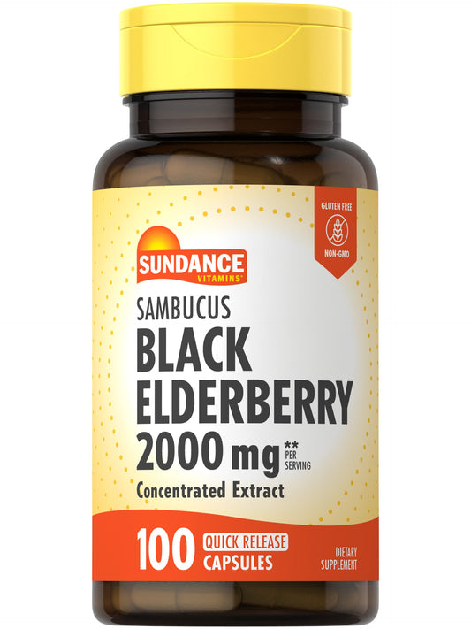 Sundance Sambucus Black Elderberry Capsules – 2000mg, 100 Count (Non-GMO, Gluten Free) BritishVita | Premium UK Vitamins & Wellness Supplements
