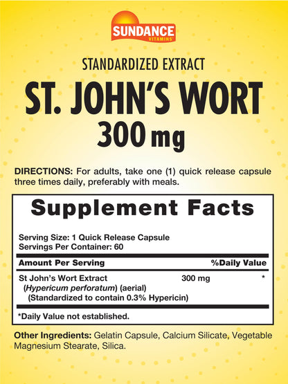 Sundance St. John's Wort Capsules 300 mg | 60 Count | Non-GMO & Gluten Free