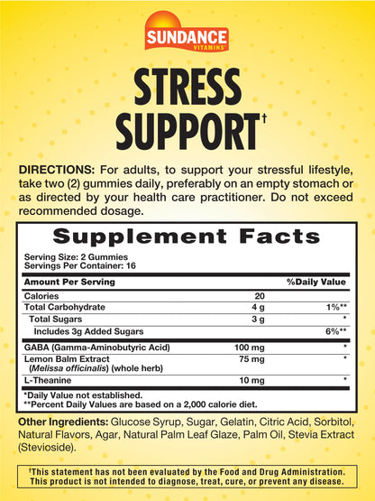 Sundance Stress Support Gummies – 32 Count with GABA & Lemon Balm