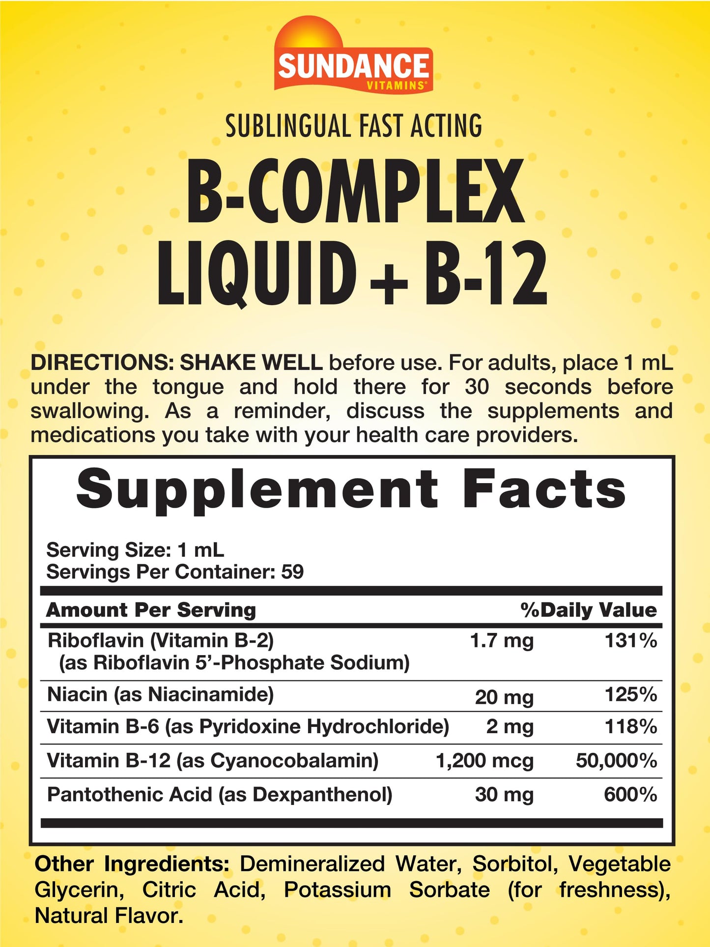 Sundance Sublingual Vitamin B Complex - Berry Flavor (2 oz) | Vegetarian, Non-GMO, Gluten Free