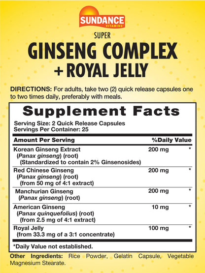 Sundance Super Ginseng Complex with Royal Jelly - 50 Quick Release Capsules