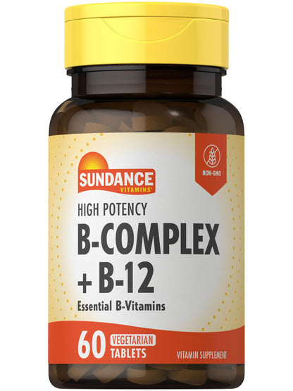Sundance Vitamin B-Complex with B-12 – 60 Tablets | High Potency, Vegetarian, Non-GMO, Gluten Free