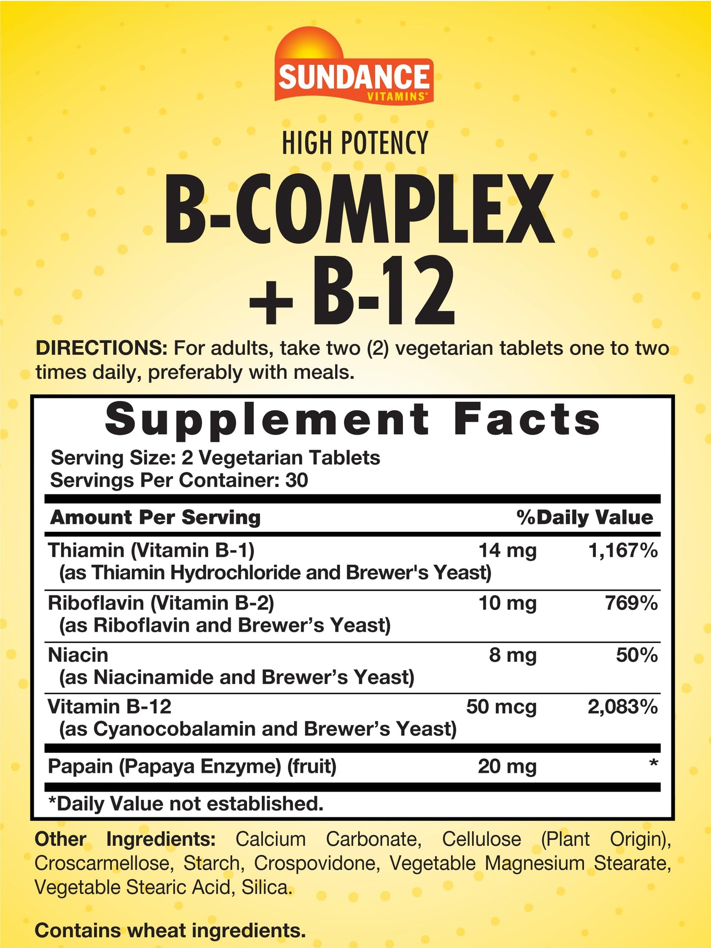 Sundance Vitamin B-Complex with B-12 – 60 Tablets | High Potency, Vegetarian, Non-GMO, Gluten Free