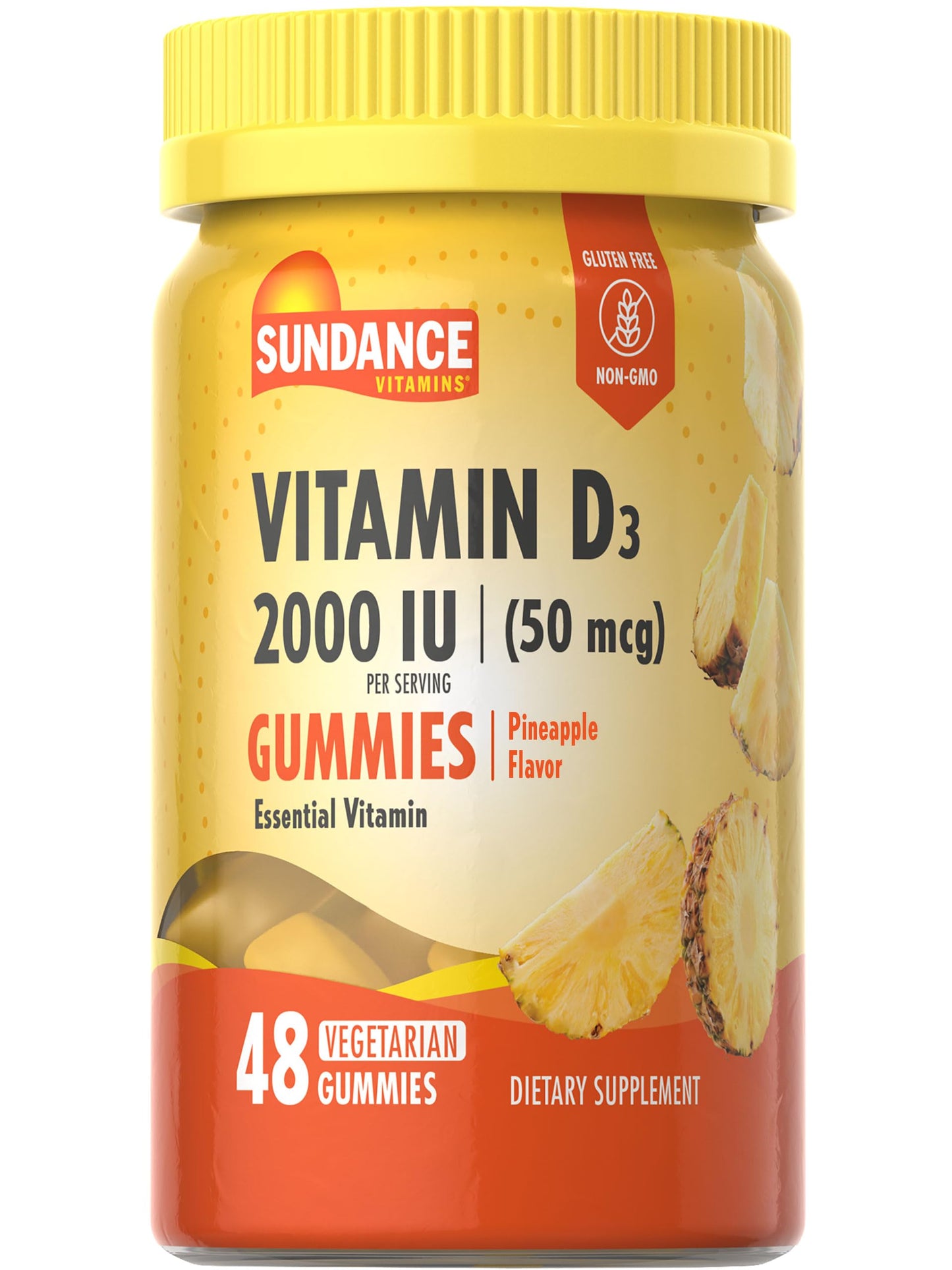 Sundance Vitamin D3 Gummies – 2000 IU, Pineapple, 48 Count