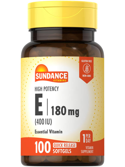 Sundance Vitamin E 180mg (400 IU) | 100 Quick Release Softgels | High Potency Formula | Non-GMO and Gluten Free Supplement