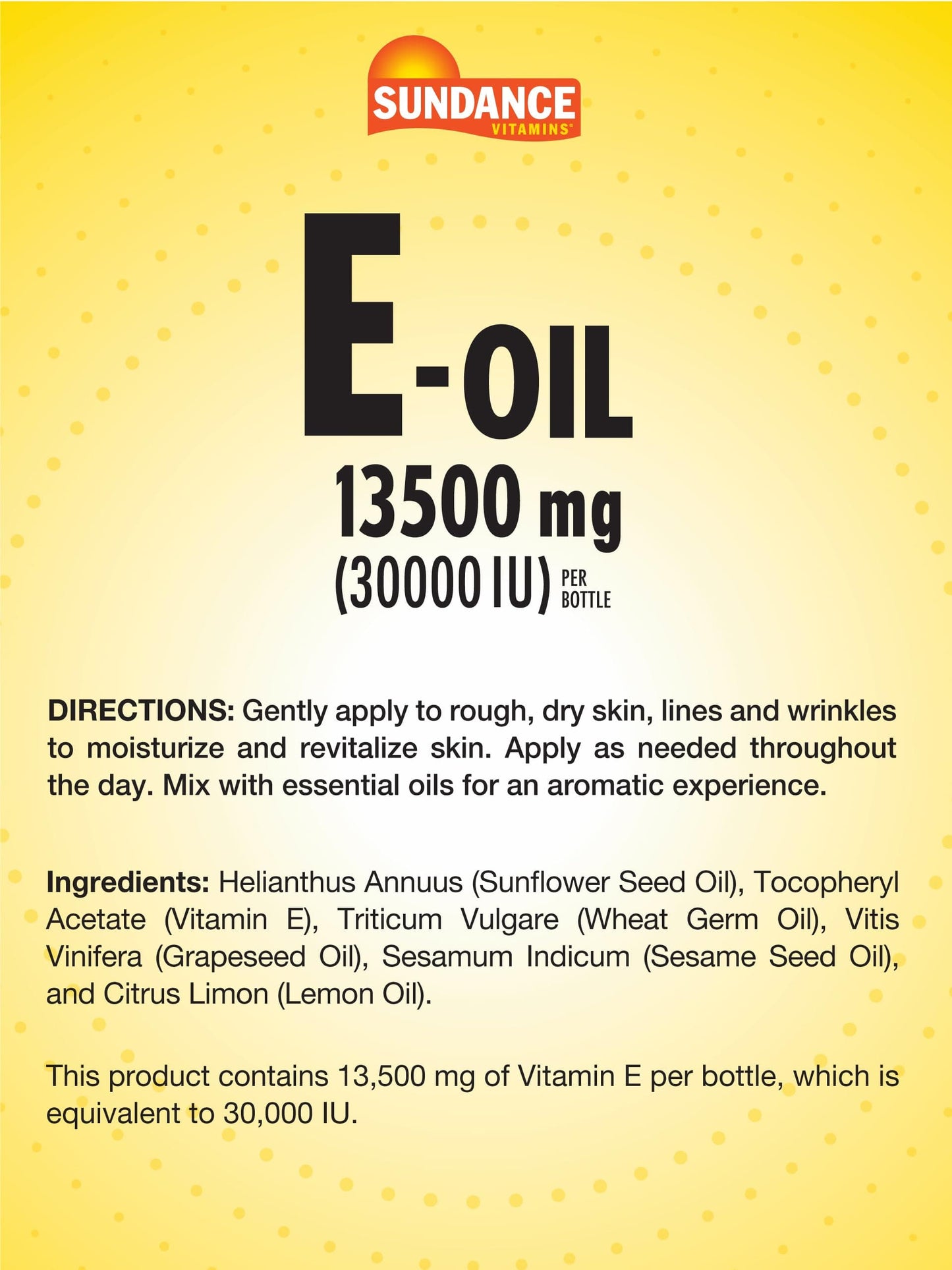 Sundance Vitamin E-Oil for Skin – 13,500 mg (30,000 IU) • 4 fl oz • Lemon Scented