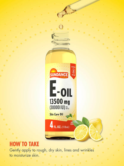 Sundance Vitamin E-Oil for Skin – 13,500 mg (30,000 IU) • 4 fl oz • Lemon Scented