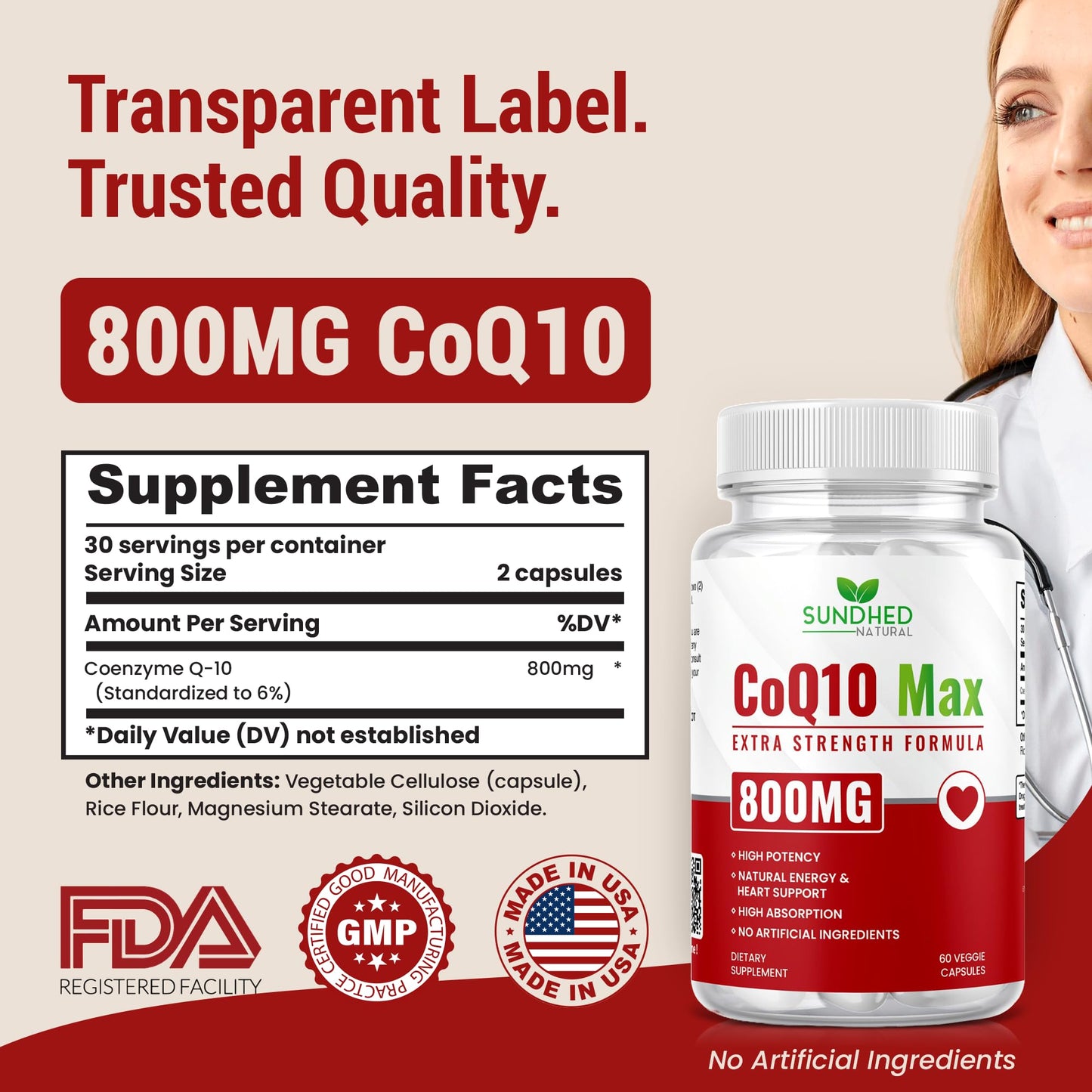 Sundhed Natural CoQ10 800mg – 60 Capsules | Extra Strong Antioxidant