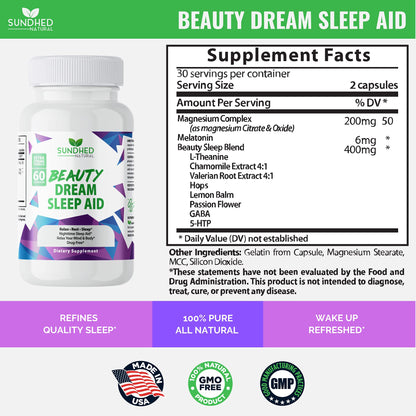 Sundhed Natural Sleep Aid – Dream Sleep with Melatonin & Valerian, Non Habit Forming, Made in USA