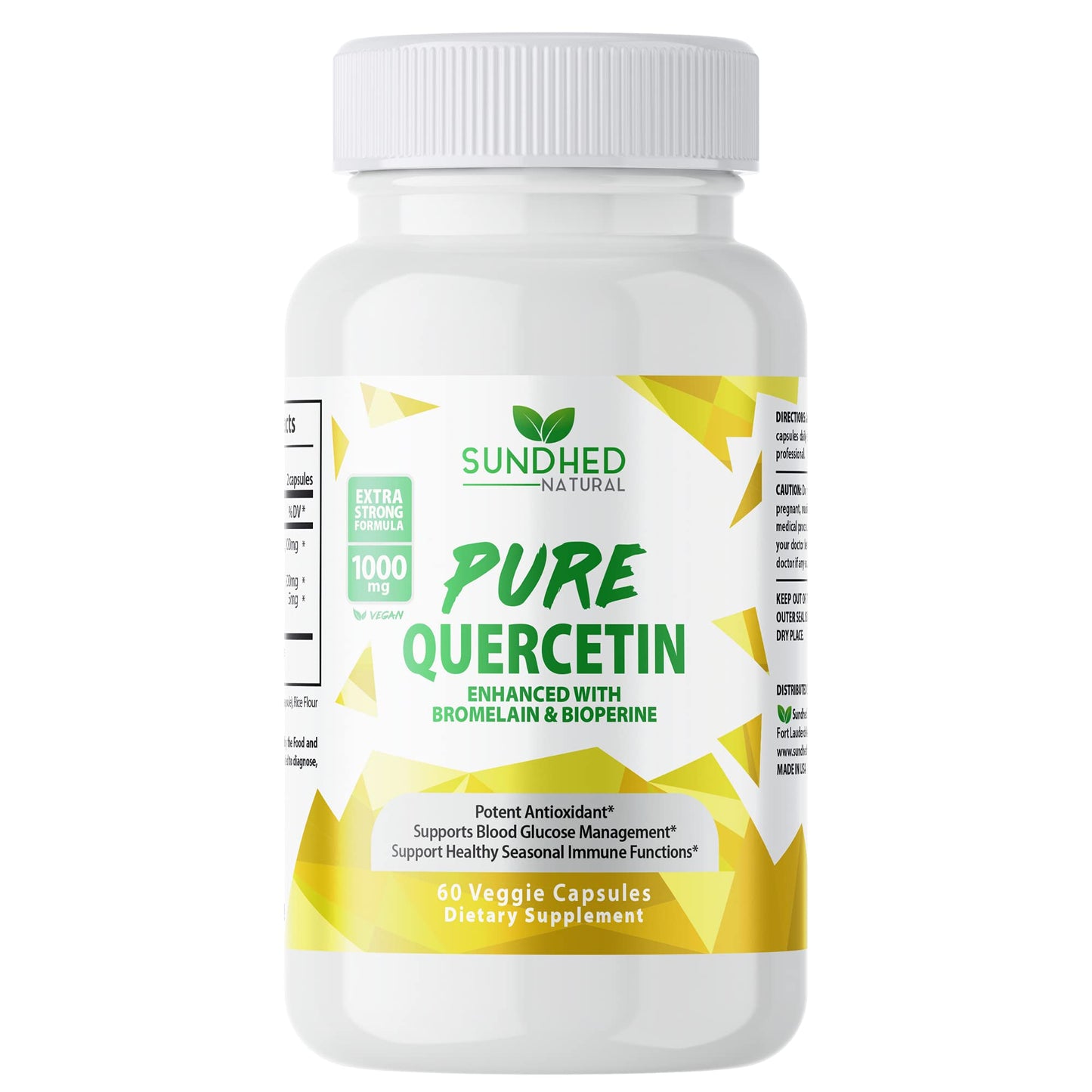 Sundhed Natural Pure Quercetin with Bromelain & Bioperine - 1000mg Extra Strong, 1-Month Supply