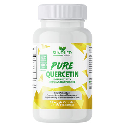 Sundhed Natural Pure Quercetin with Bromelain & Bioperine - 1000mg Extra Strong, 1-Month Supply