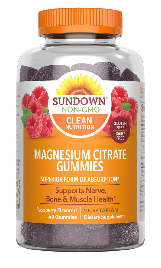 Sundown Magnesium Citrate Gummies Raspberry - 60 Count (Discontinued) BritishVita | Premium UK Vitamins & Wellness Supplements