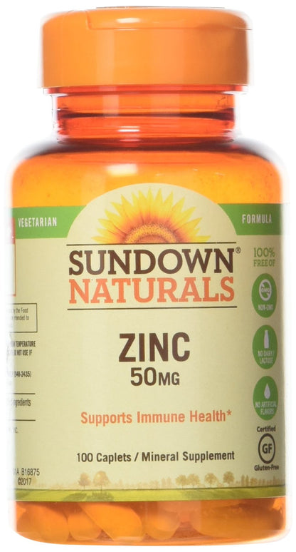 Sundown Zinc Gluconate 50 mg Caplets – 100 ct | Gluten-Free, Vegetarian