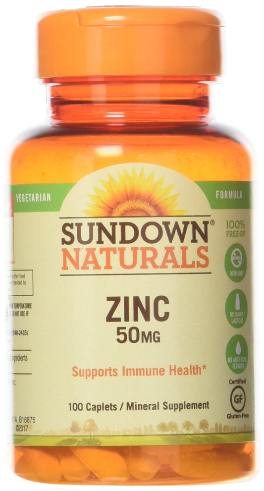Sundown Zinc Gluconate 50 mg Caplets – 100 ct | Gluten-Free, Vegetarian BritishVita | Premium UK Vitamins & Wellness Supplements