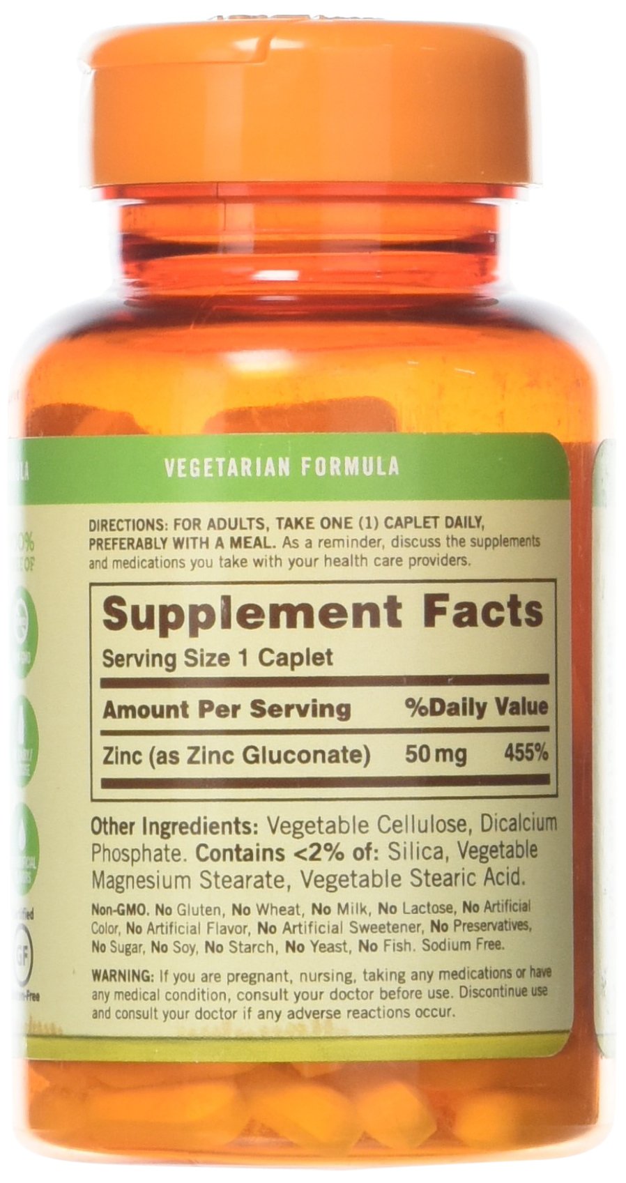 Sundown Zinc Gluconate 50 mg Caplets – 100 ct | Gluten-Free, Vegetarian