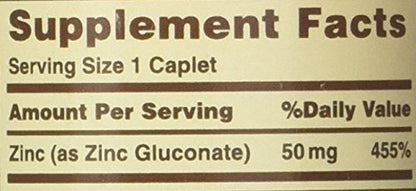 Sundown Zinc Gluconate 50 mg Caplets – 100 ct | Gluten-Free, Vegetarian
