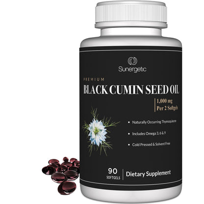 Sunergetic Black Cumin Seed Oil Softgels – 1,000mg per Serving, 90 Softgels
