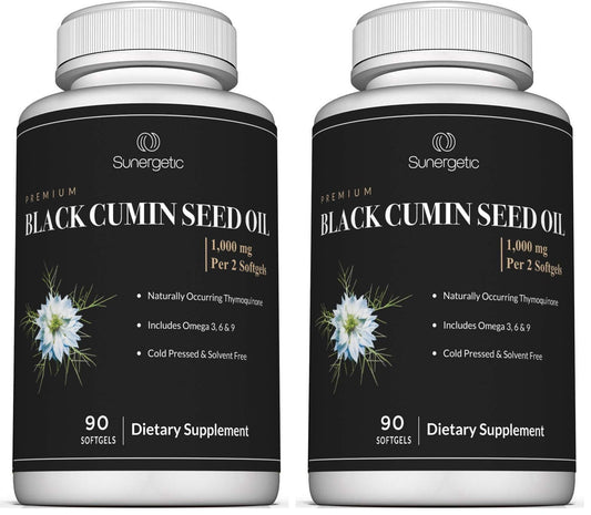 Sunergetic Black Cumin Seed Oil Softgels – 1,000mg per Serving | Pack of 2 (90 Softgels Each) BritishVita | Premium UK Vitamins & Wellness Supplements