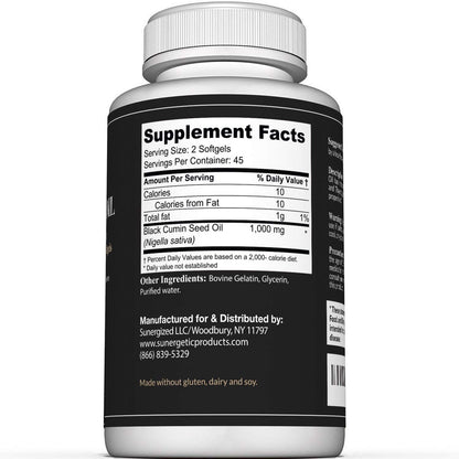 Sunergetic Black Cumin Seed Oil Softgels – 1,000mg per Serving | Pack of 2 (90 Softgels Each)