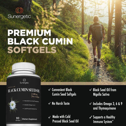 Sunergetic Black Cumin Seed Oil Softgels – 1,000mg per Serving | Pack of 2 (90 Softgels Each)