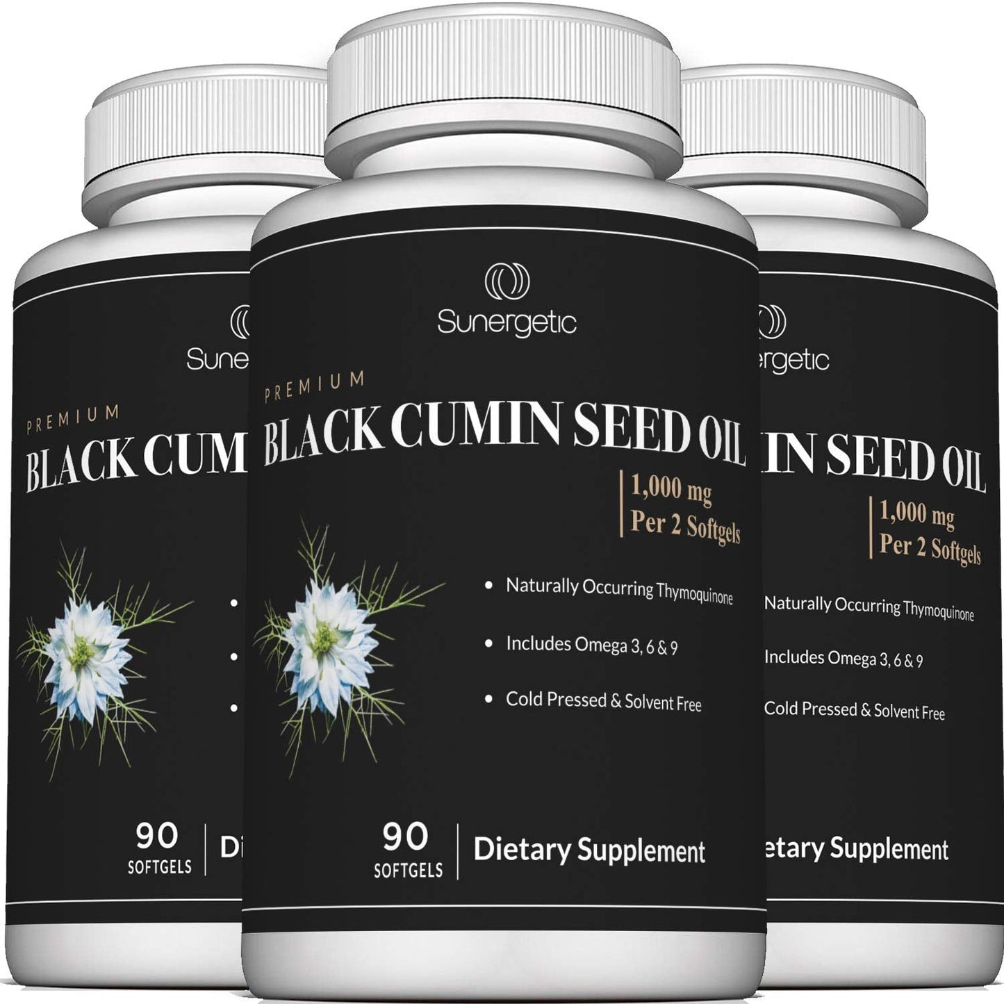 Sunergetic Black Cumin Seed Oil Softgels – 1,000mg per Serving | Pack of 2 (90 Softgels Each)