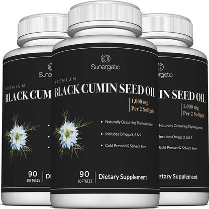 Sunergetic Black Cumin Seed Oil Softgels – 1,000mg per Serving | Pack of 2 (90 Softgels Each)