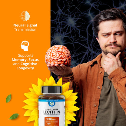 Sunflower Lecithin 1200 MG – 100 Softgels | Pure Non-GMO Soy-Free